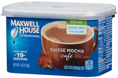 Sugar-Free Decaf Mocha Beverage Mix - 4 oz Tub, 4 Pack, Café-Style Drink