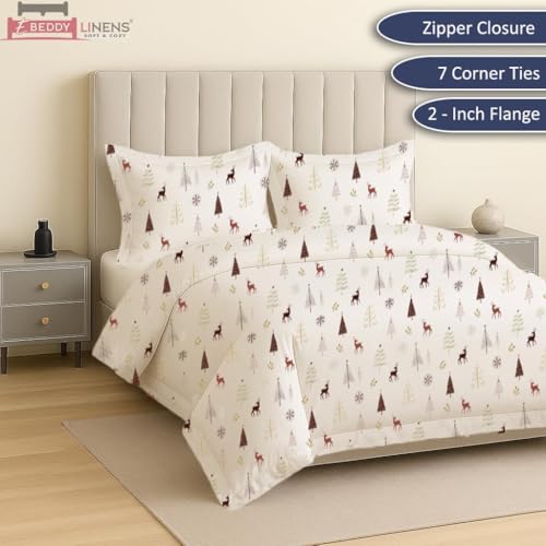 eBeddy Linens Luxury Ultra Silky Soft Egyptian Cotton Duvet Cover Set 120x98 Oversized King - 3 Pieces Christmas Print