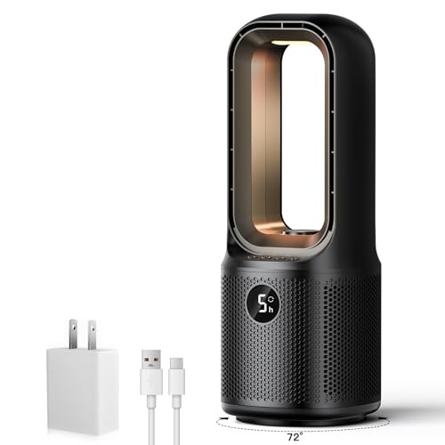 let'me Black Bladeless Desk Fan with Night Light, 5-Speed, 70° Oscillation, 9-Hour Timer