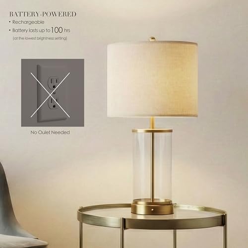 Antique Brass 24-Inch Battery-Powered Cordless Table Lamp with Touch Dimmer