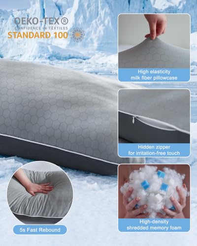 YZ HOME Cooling Body Pillow Dark Grey 20x54 Inch - Shredded Memory Foam, Removable Cover