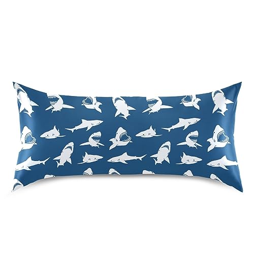 White Sharks Silhouettes Pillow Covers Silk Pillowcase for Hair and Skin Soft Smooth Breathable Cooling Satin Pillowcase Standard Size Pillow Case for Sleeping Women Boys Girls Room (20x30 Inch)