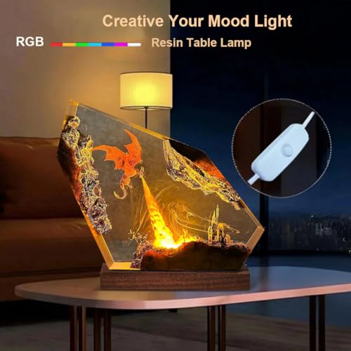Epoxy Fire Dragon Resin Night Light - Handmade 3D Fantasy Lamp with USB, S