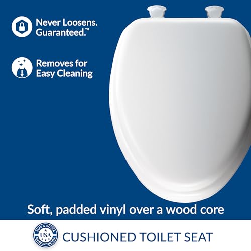 Elongated Padded Toilet Seat - Cushioned Vinyl Comfort, Easy Clean, Secure Hinges - White
