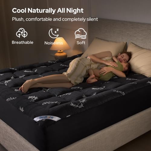 King Mattress Topper 2 Dark Gray Pillow Top Bed Cover - Thick & Soft
