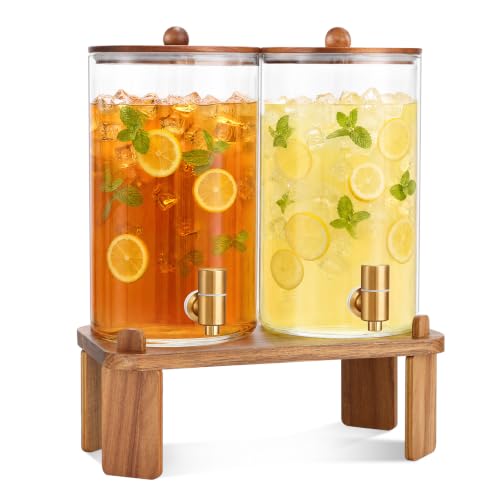 FavorFlavor 2-Pack 1.2 Gallon Glass Drink Dispensers with Stand for Parties