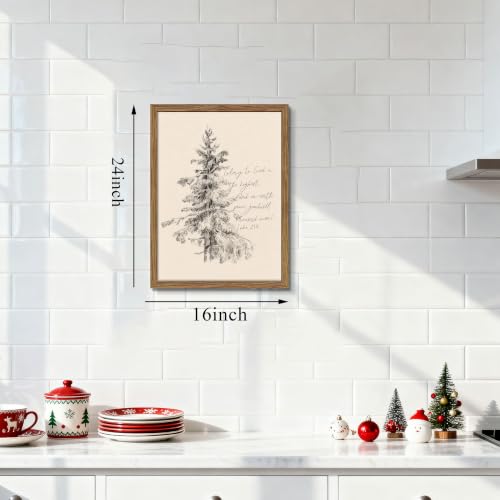 Framed Christmas Tree Wall Art - Vintage Bible Verse Canvas (16x24) Framed