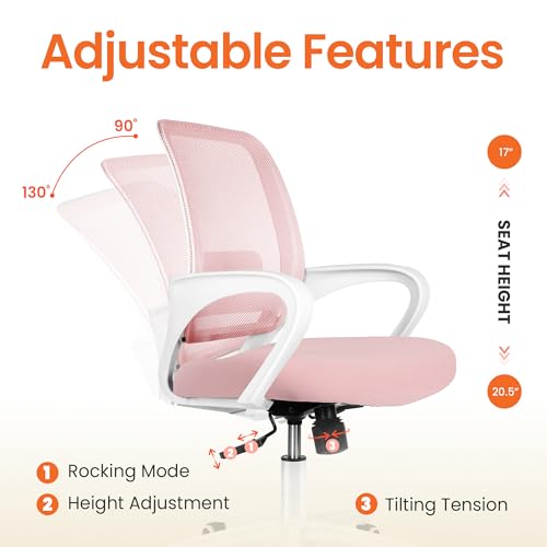Pink Mesh Office Desk Chair with Lumbar Support - NEO CHAIR Pastel Pink