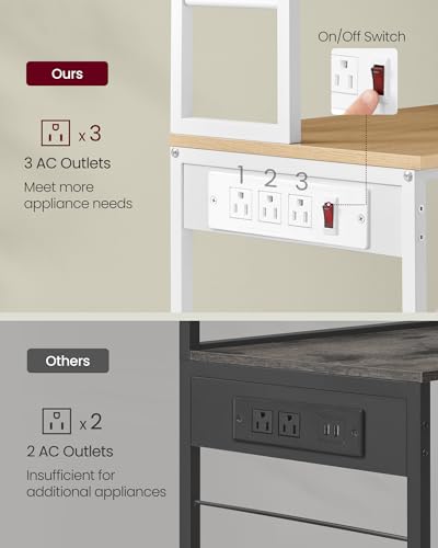VASAGLE Coffee Bar & Kitchen Storage Rack with Power Outlet, 23.6" Golden Oak & White