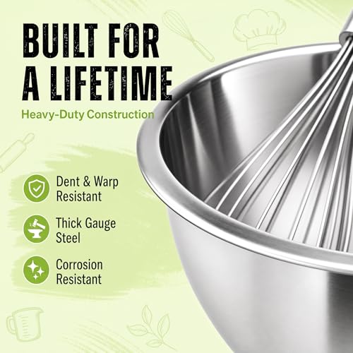 8 Qt Stainless Steel Mixing Bowl - Large Heavy Duty Kitchen Bowl for Baking & Prep
