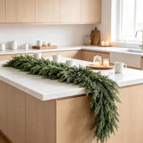 2 Pcs 6ft Real Touch Cedar Artificial Christmas Garland – Greenery, Cedar Look