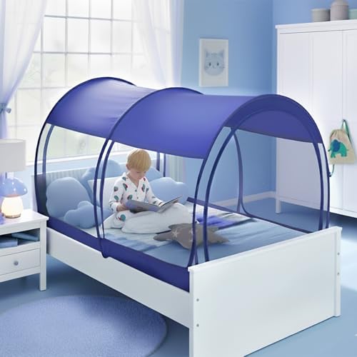 Mosquito Net Bed Canopy Twin Size Pop-Up Tent for Indoor & Outdoor Use - Mesh Navy, 39W x 75L Variation
