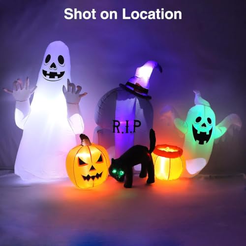 Halloween Inflatable Ghost Cat Pumpkin Decor - 8FT Yard Decoration with LED Lights & Accessories - Variation: Ghost Pumpkin