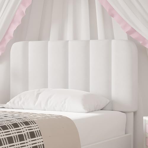 VECELO White Twin Size Upholstered Platform Bed Frame with Headboard