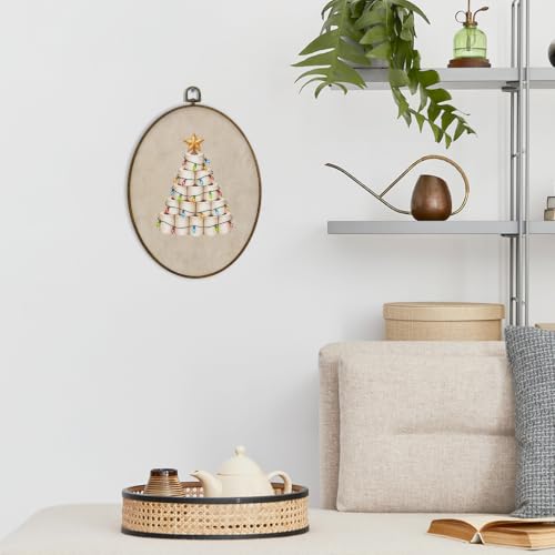 Vintage Christmas Toilet Paper Tree Wall Art - Framed Oval Canvas, 11.3x8.7 inch