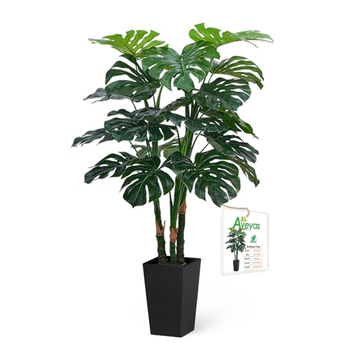 Aveyas 4ft Tall Artificial Monstera Deliciosa Tree - Fake Indoor/Outdoor Plant with Pot (Variation 4)