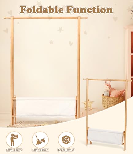 Kids Clothing Rack with Storage - Natural Bamboo, Dress Up Organizer for Children (Variation of THIS listing)