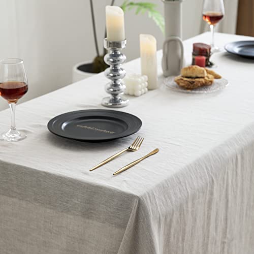 Natural Linen Rectangle Tablecloth 120x60 Inches for Dining & Events - Machine Washable, Elegant Rustic Decor