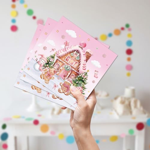 Christmas Pink Gingerbread House Tableware Set 96 Pcs Disposable