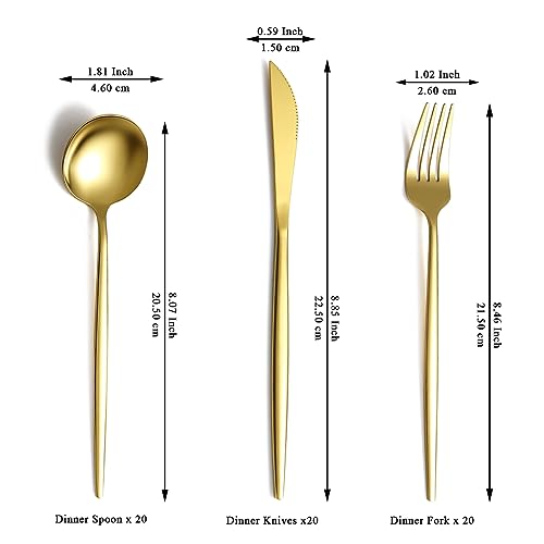 Evanda 60-Piece Gold Silverware Set for 20 - Titanium Gold Plated Flatware for Wedding & Parties - Variation 2. 60 Piece B