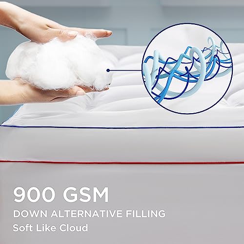 Bedsure Twin XL Mattress Topper, 900GSM Thick Soft Twin Extra Long Mattress Topper with Deep Pocket up to 6-21 Inches Mattress, Quilted Fitted Breathable Bed Pad Cover for College Dorm, White