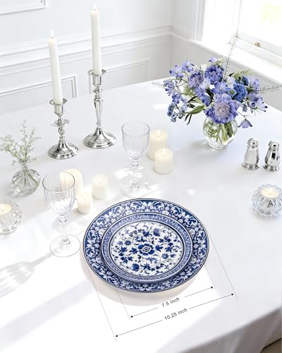 Hioasis Blue Plastic Dinner & Dessert Plates Set for 30 Guests - White & Blue