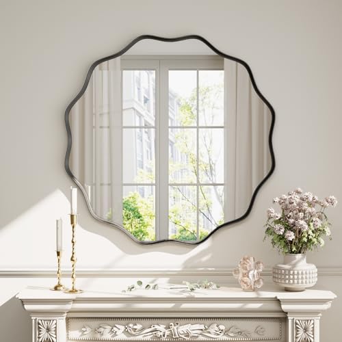 Black Scalloped Circle Wall Mirror - 36 Inch Wavy Edge Round Mirror with Frame - Variation of THIS listing
