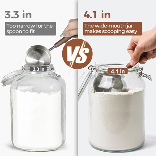 ComSaf Large Glass Jars with Airtight Lids 138 oz (1.1 Gallon) - 2 Pack, Wide Mouth