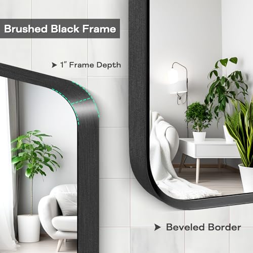 36 x 24 Inch Black Metal Framed Wall Mount Mirror for Bathroom & Bedroom - Minuover Rectangle