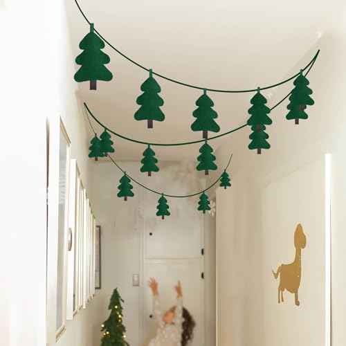 Green Christmas Tree Garland, Handmade Filling Cotton Felt Fabric Garland for Festival Christmas Home Decoration