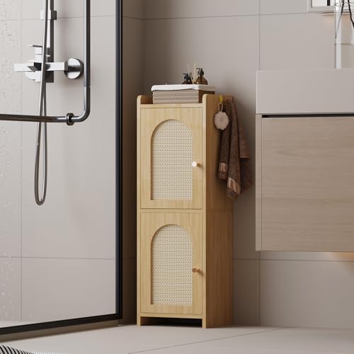 Arbuxzuy Classic Rattan Bathroom Storage Cabinet with 2 Doors & Adjustable Shelves