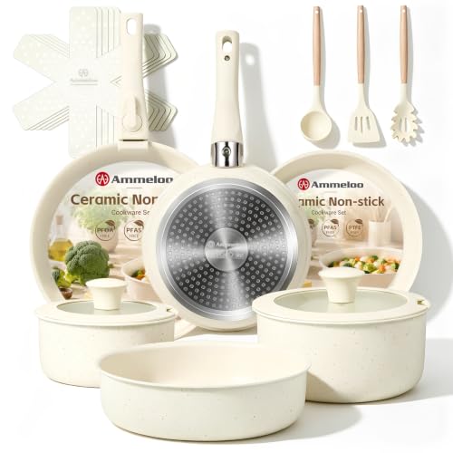 20-Piece Ceramic Nonstick Cookware Set with Removable Handles – Kitchen Pots & Pans