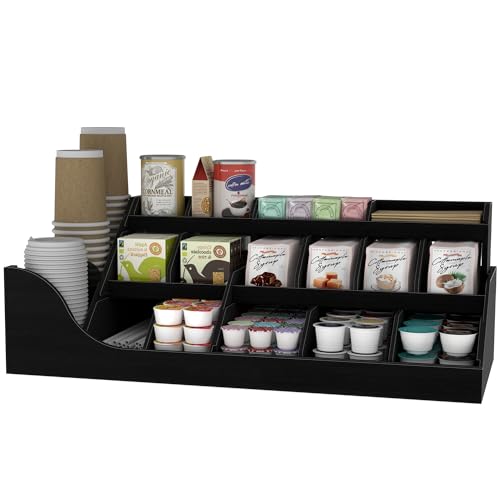 Large 3-Tier Coffee Station Organizer with 18 Compartments - Extra Large Capacity, Black, Variation of This Listing