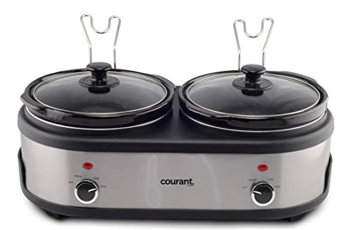 Courant Double Slow Cooker 2.5 Quart Each, 5 Quart Total, Dishwasher Safe Stoneware Pots