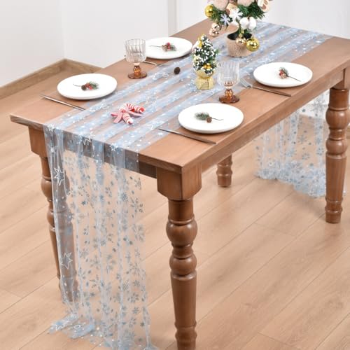 Joanlody Blue Christmas Snowflake Table Runner 28x120 inches Winter Decor
