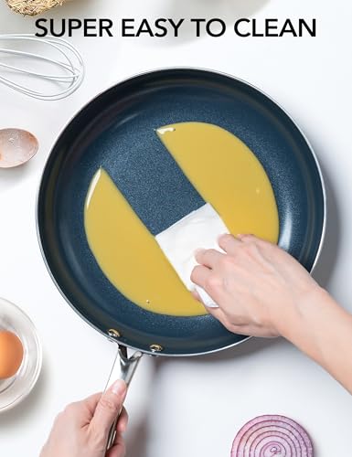 Michelangelo 14-Inch Nonstick Ceramic Frying Pan with Lid, Blue