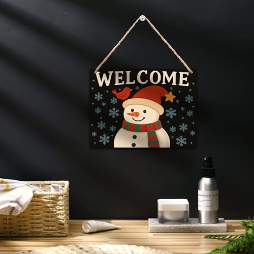 Rustic Snowman Welcome Wooden Sign - Christmas Yard & Porch Decor 10x8 Inch