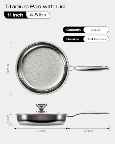 12 Inch Titanium Hammered Frying Pan with Lid - Nonstick & Oven Safe