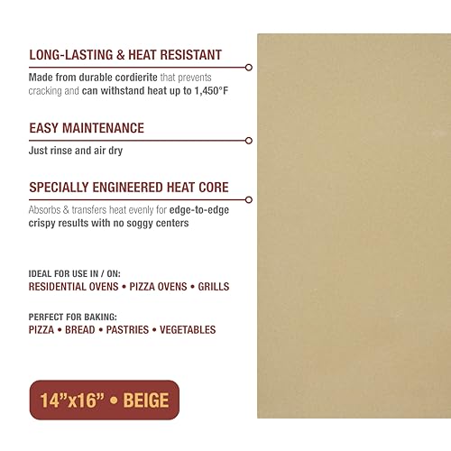 Old Stone Rectangular Pizza Stone 14x16-Inch for Oven & Grill, Kitchen USPs Included