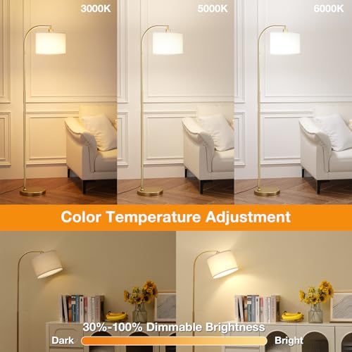 Ambimall Arc Floor Lamp with Remote - Deep Beige & Gold, Dimmable & Adjustable Lighting