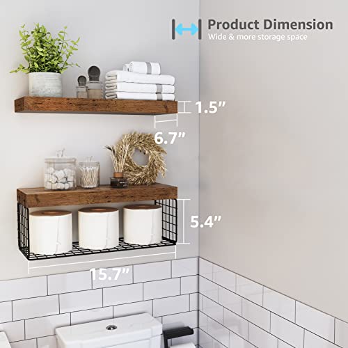 Over Toilet Wall Mounted Bathroom Shelves Set of 2 - Brown, 15.7 Inch