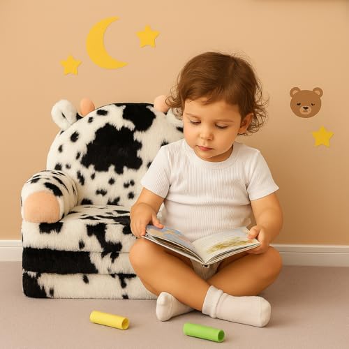 QIUODO Cow Toddler Couch Chair 2-in-1 Foldable Kids Sofa for Bedroom Playroom