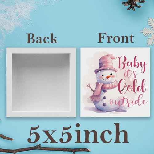 Baby It's Cold Outside Pink Winter Decor - Snowman Decor, Winter Christmas Sign, 5 x 5 Inches