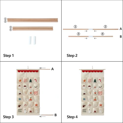 MONOBLANKS Christmas B Fabric Hanging Advent Calendar with Pockets - Holiday Decor