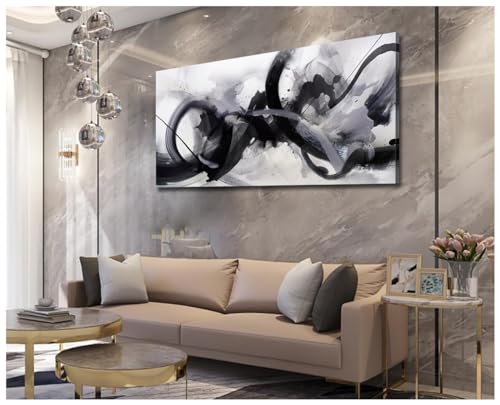 Black White Abstract Wall Art Canvas Geometric Lines Print Picture Large 20x40 Inch Contemporary Artwork Pinting for Bedroom, Dining Room, Office…
