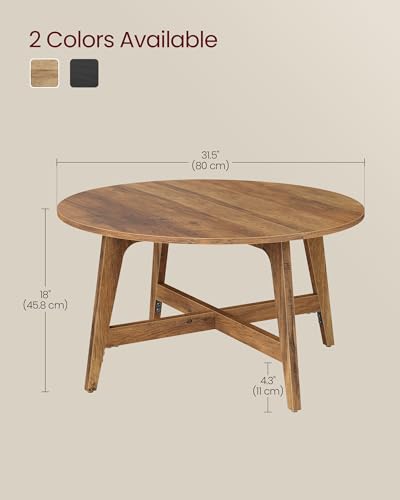 VASAGLE Honey Brown Round Coffee Table - 31.5 Inch Diameter, Tapered Legs