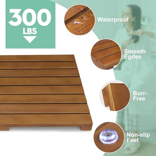 Teak Foldable Shower Mat - Non-Slip Wooden Bath Mat for Spa, Sauna, Pool & Bathroom