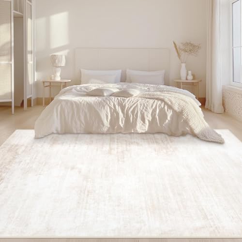 Washable 6x9 Modern Abstract Area Rug Beige Non Slip Indoor Carpet for Living Room