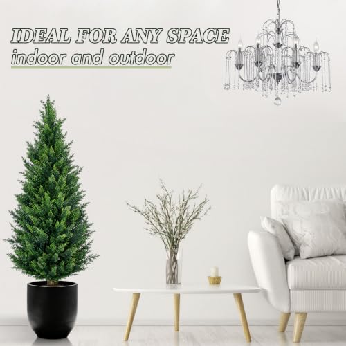Artificial Cedar Topiary Trees - 3Ft Green Ground Spike Shrubs, 2-Pack, UV Resistant for Indoor & Outdoor Decor - Variation: Green Ground Spike Cedar-2pcs / 3FT
