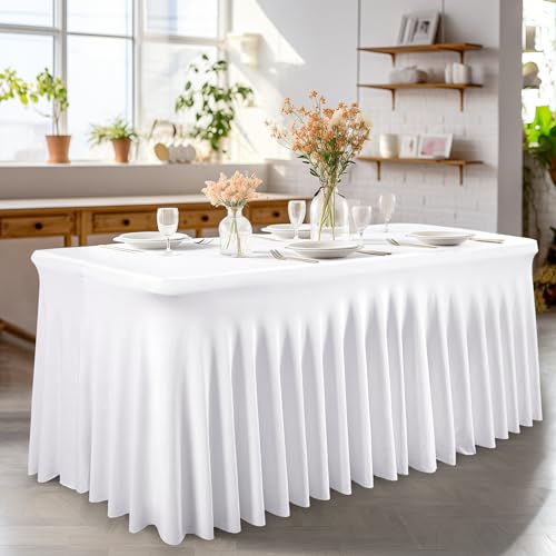 6 Pack White Spandex Fitted Tablecloths for 6ft Rectangle Tables - Wrinkle-Free Party & Event Cover (Variation: 6FT-6 Pack / White)